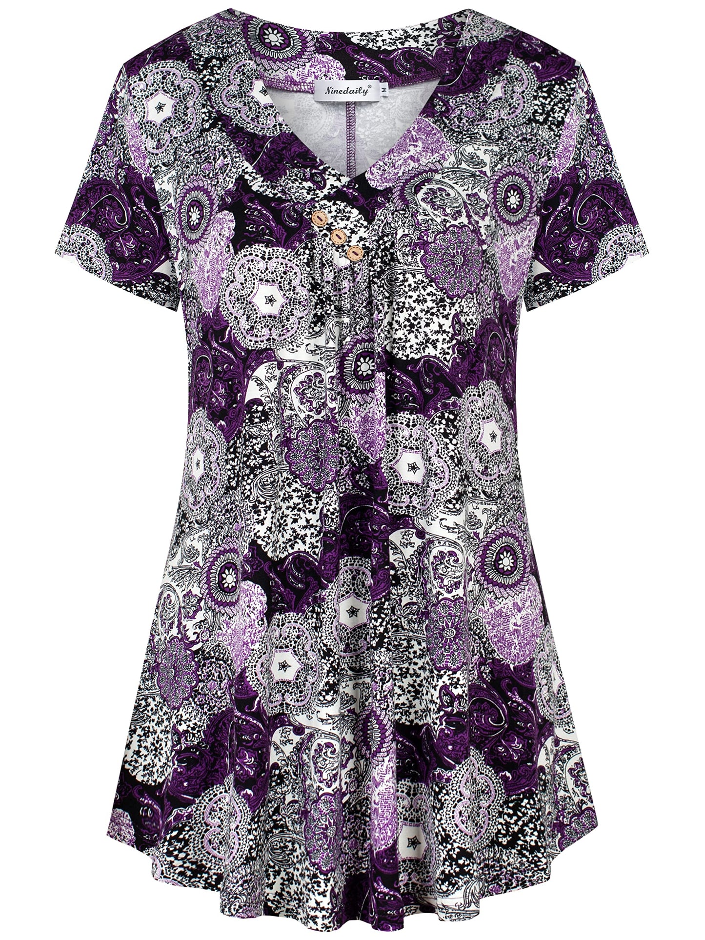 Ninedaily Women's Tunic Summer Short Sleeve Top Loose V Neck Dressy Shirt Blouse