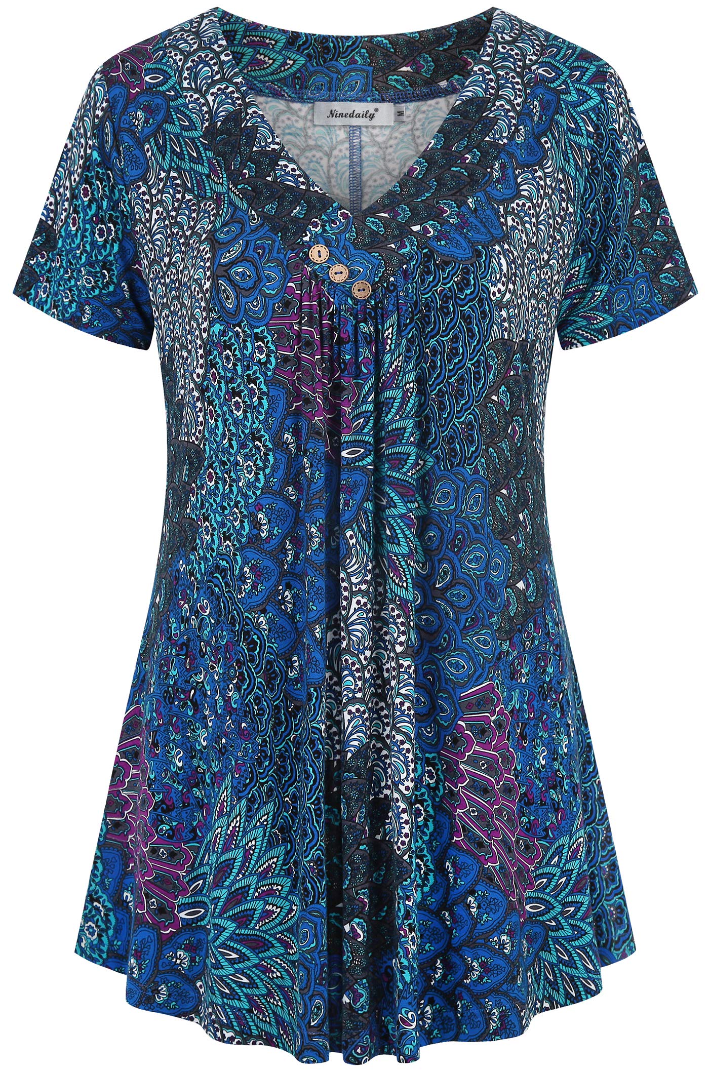 Ninedaily Women's Tunic Summer Short Sleeve Top Loose V Neck Dressy Shirt Blouse