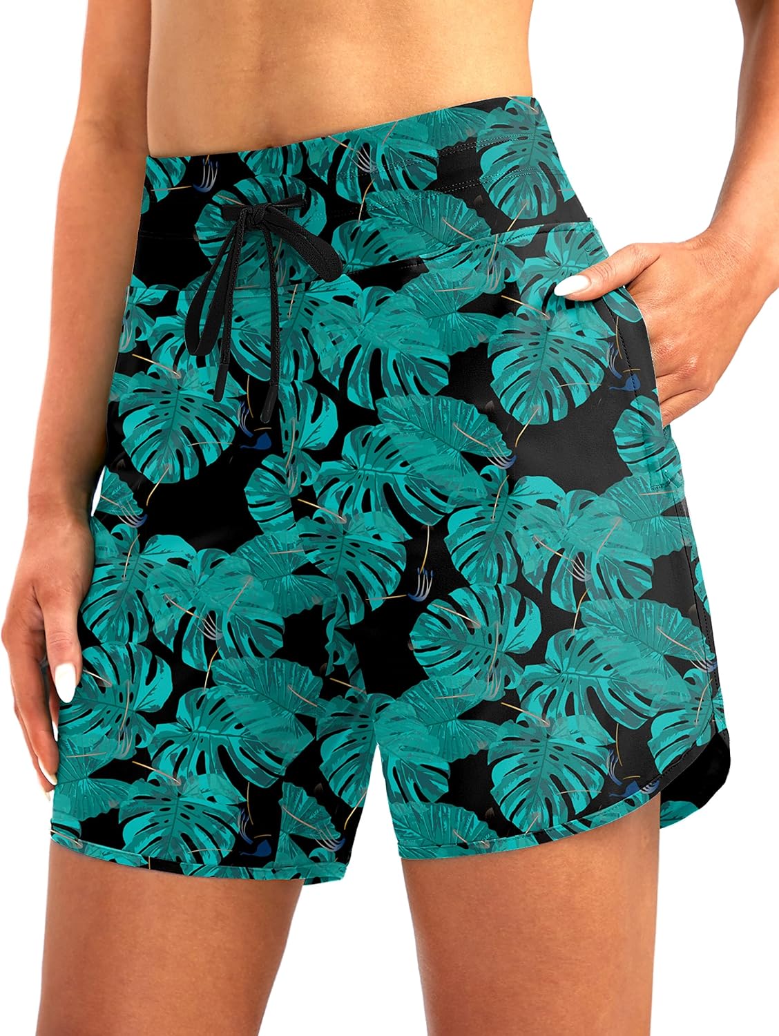 G Gradual Women's 7" Quick Dry High Waisted Swim Board Shorts with Zipper Pockets UPF 50+ Beach Shorts for Women with Liner