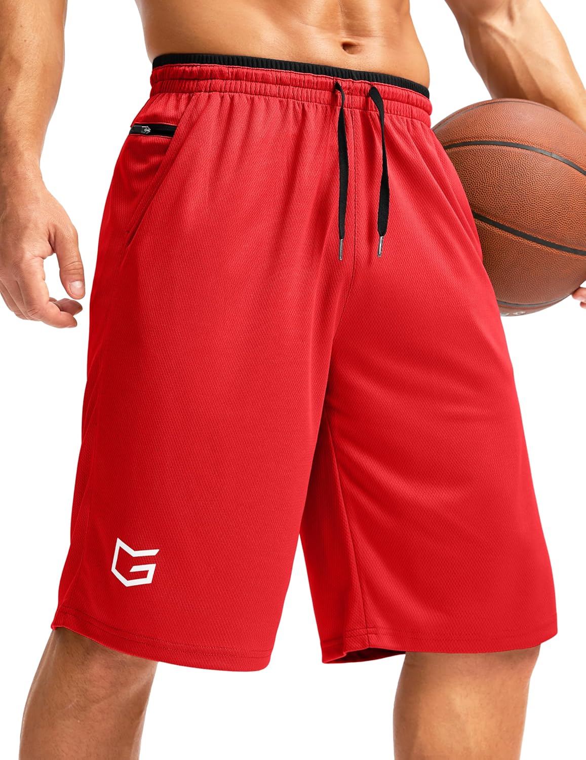 G Gradual Men's Long Basketball Shorts with Zipper Pocket 11'' Quick Dry Gym Shorts Lightweight Mesh Athletic Shorts for Men