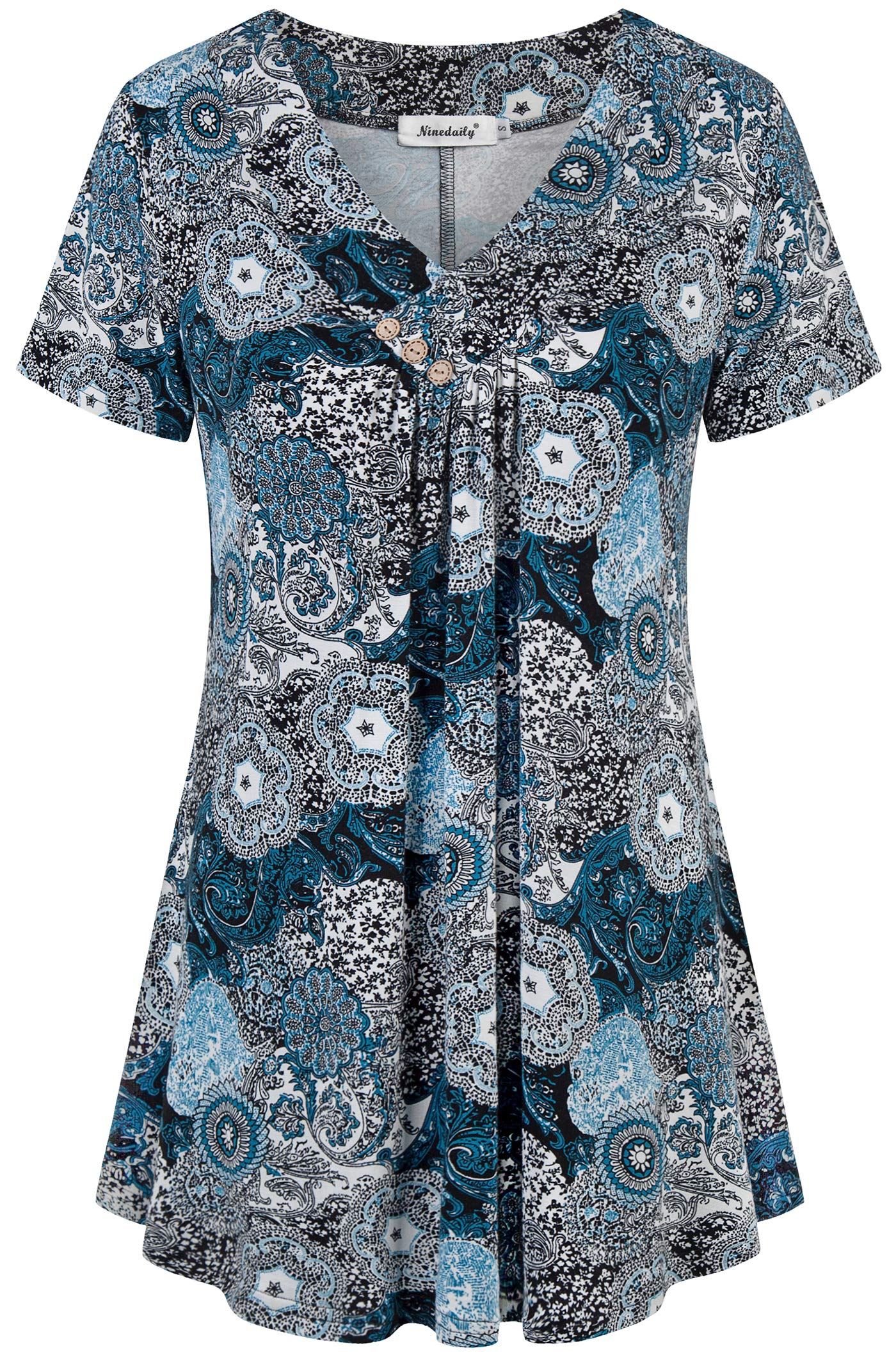 Ninedaily Women's Tunic Summer Short Sleeve Top Loose V Neck Dressy Shirt Blouse