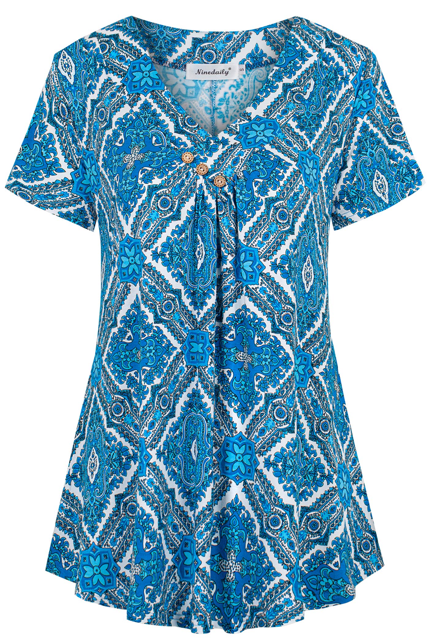 Ninedaily Women's Tunic Summer Short Sleeve Top Loose V Neck Dressy Shirt Blouse
