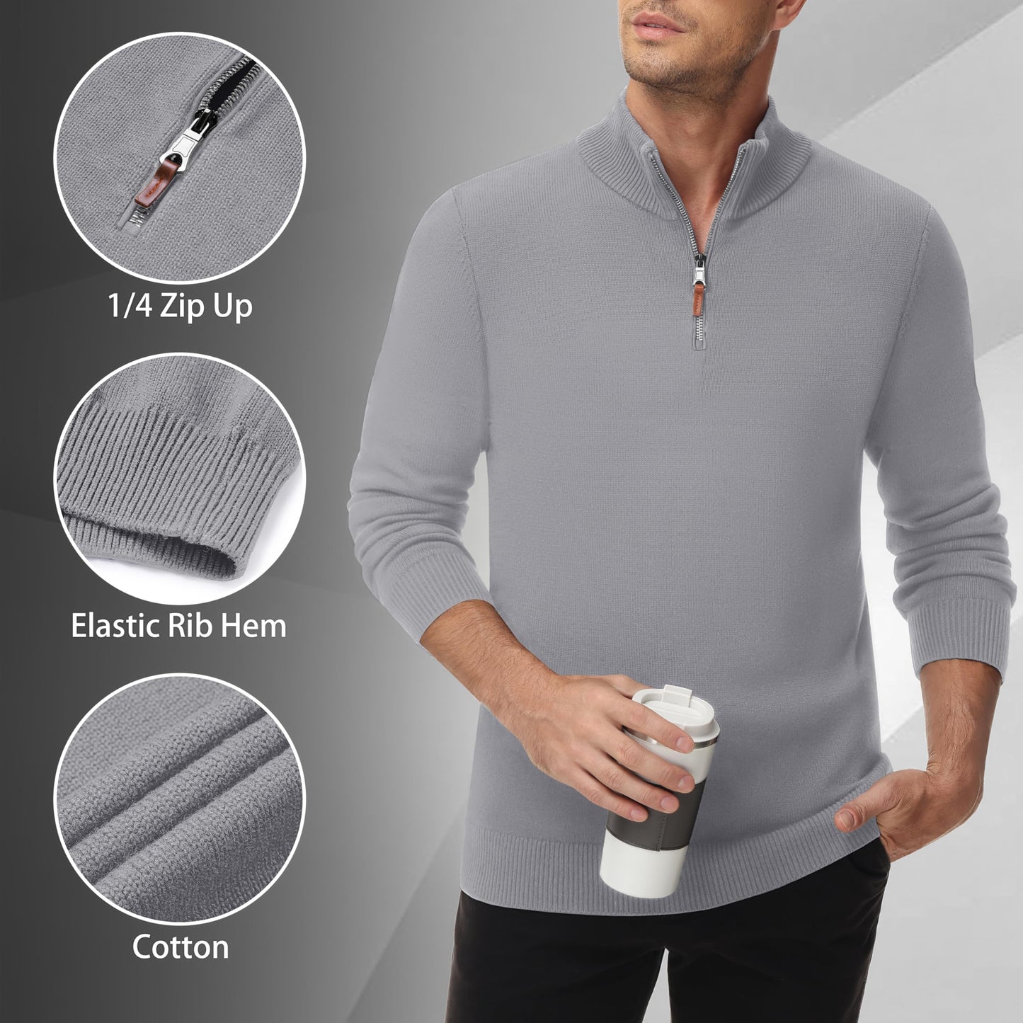 MAGNIVIT Men's Sweater Quarter Zip Pullover Fall Winter Spring Polo Sweatshirts