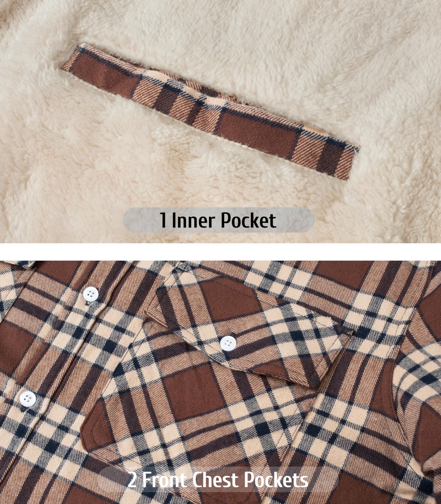 MAGNIVIT Mens Flannel Plaid Shirts Fleece Warm Winter Coat Sherpa Lining Jackets Soft Thickened Outwear Casual Outdoor Travel