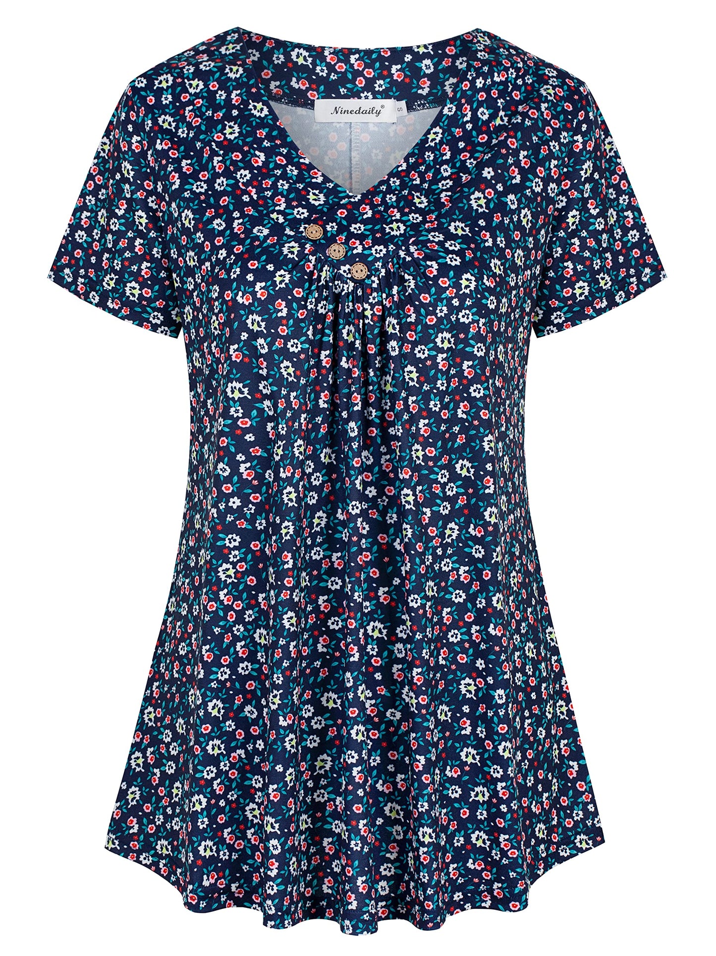 Ninedaily Women's Tunic Summer Short Sleeve Top Loose V Neck Dressy Shirt Blouse