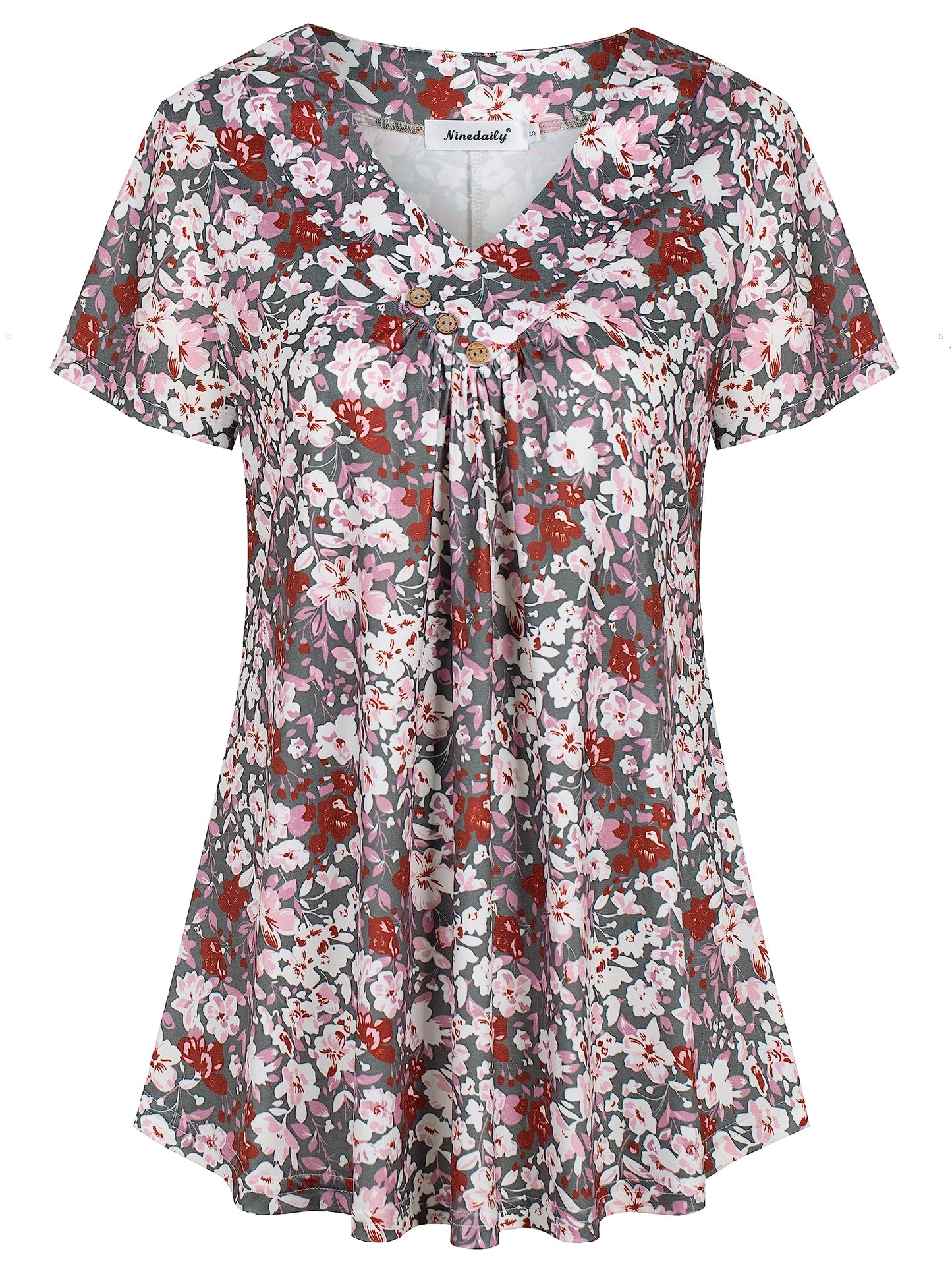 Ninedaily Women's Tunic Summer Short Sleeve Top Loose V Neck Dressy Shirt Blouse