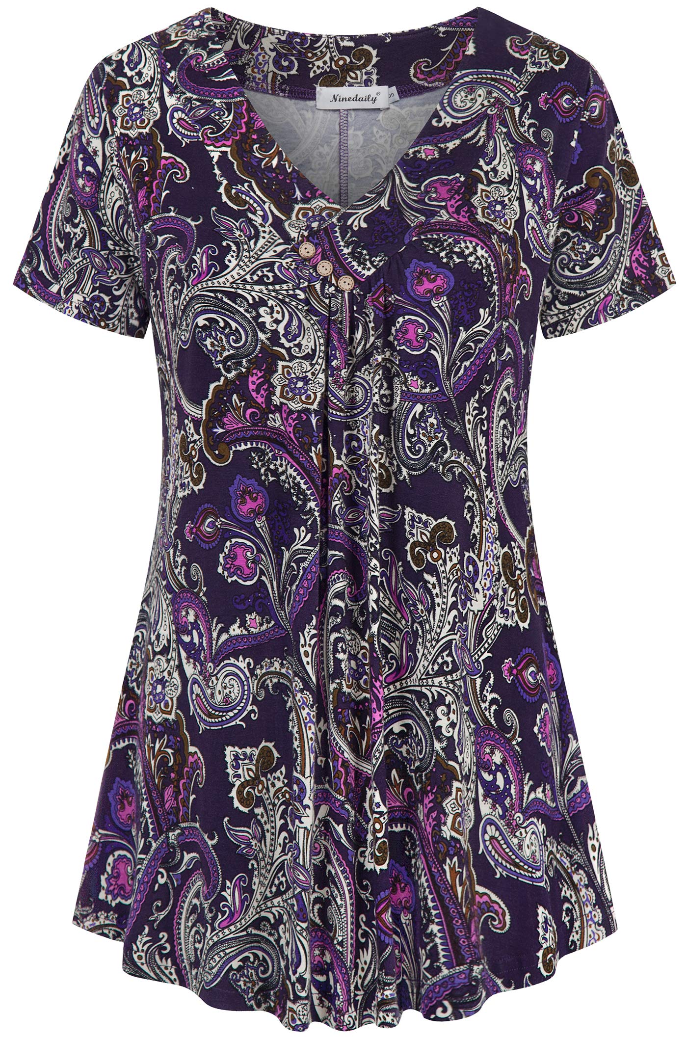 Ninedaily Women's Tunic Summer Short Sleeve Top Loose V Neck Dressy Shirt Blouse