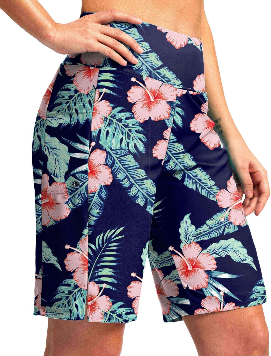 G Gradual Women's 9" Long Swim Board Shorts with Pockets High Waisted Knee Length Beach Swimming Shorts for Women with Liner