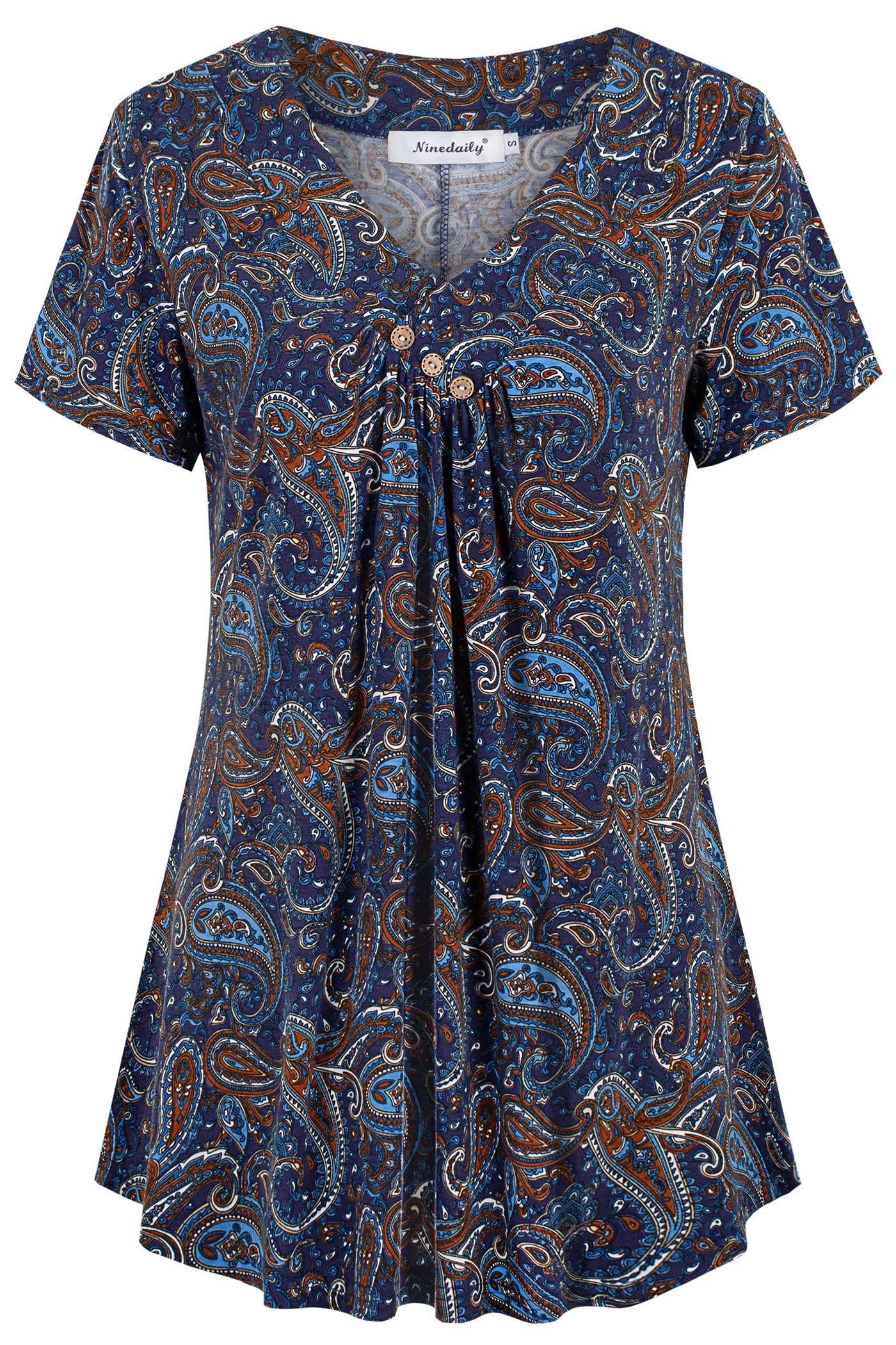 Ninedaily Women's Tunic Summer Short Sleeve Top Loose V Neck Dressy Shirt Blouse