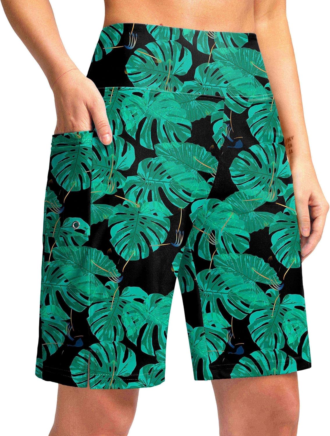 G Gradual Women's 9" Long Swim Board Shorts with Pockets High Waisted Knee Length Beach Swimming Shorts for Women with Liner