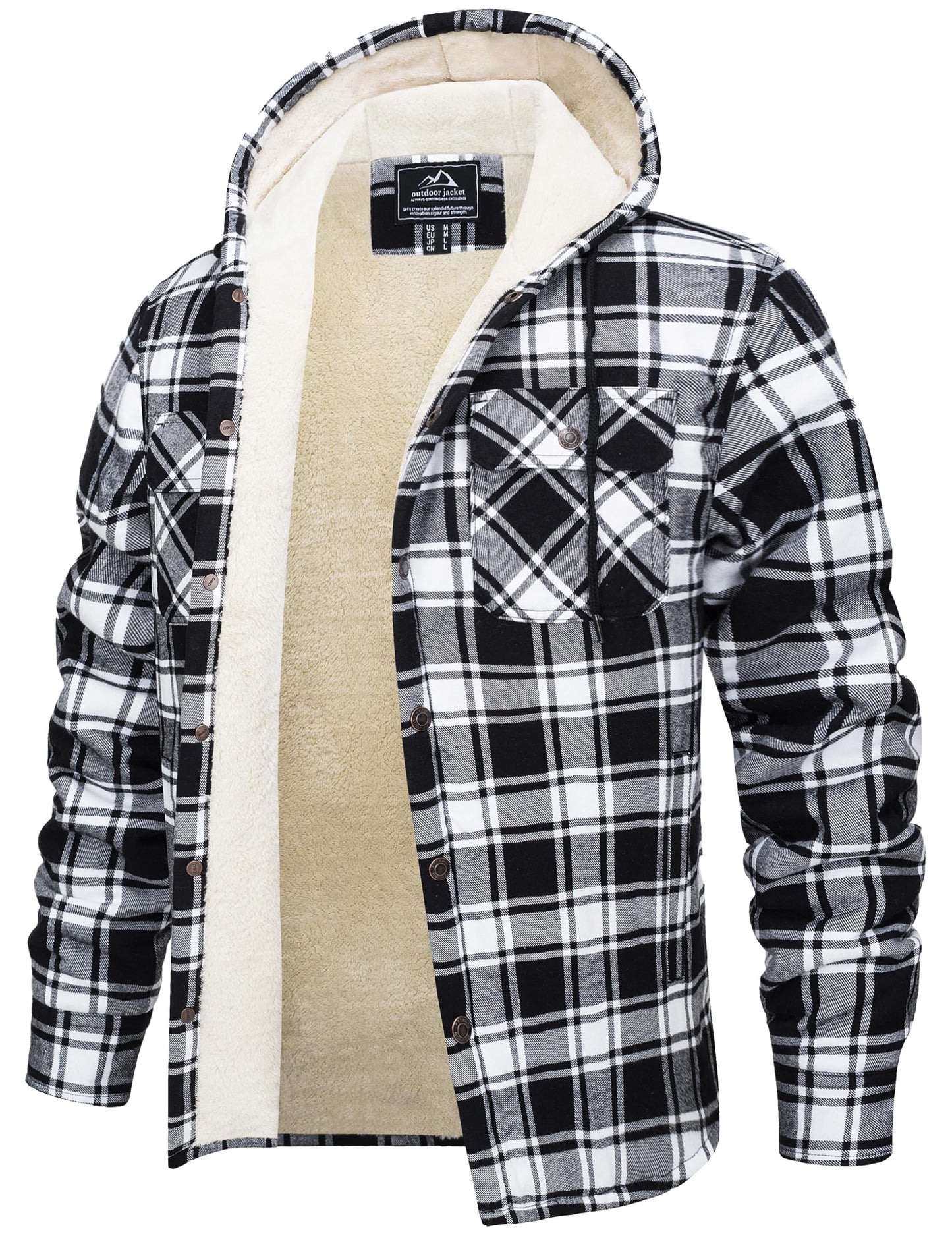 MAGNIVIT Mens Flannel Jacket Sherpa Fleece Lined Plaid Jackets Shirt Thick Snap Button Flannel Hoodie Cotton Winter Shacket