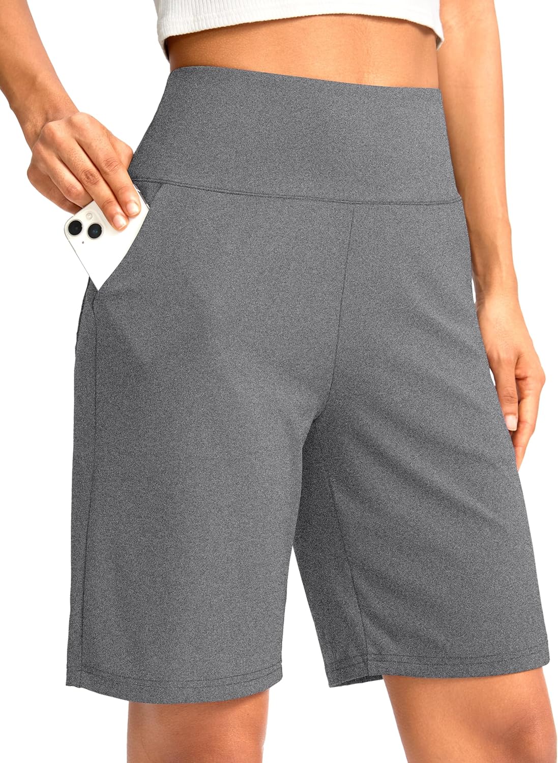 G Gradual Women's Bermuda Long Shorts with Pockets 9" High Waisted Knee Length Shorts for Women Walking Athletic Workout