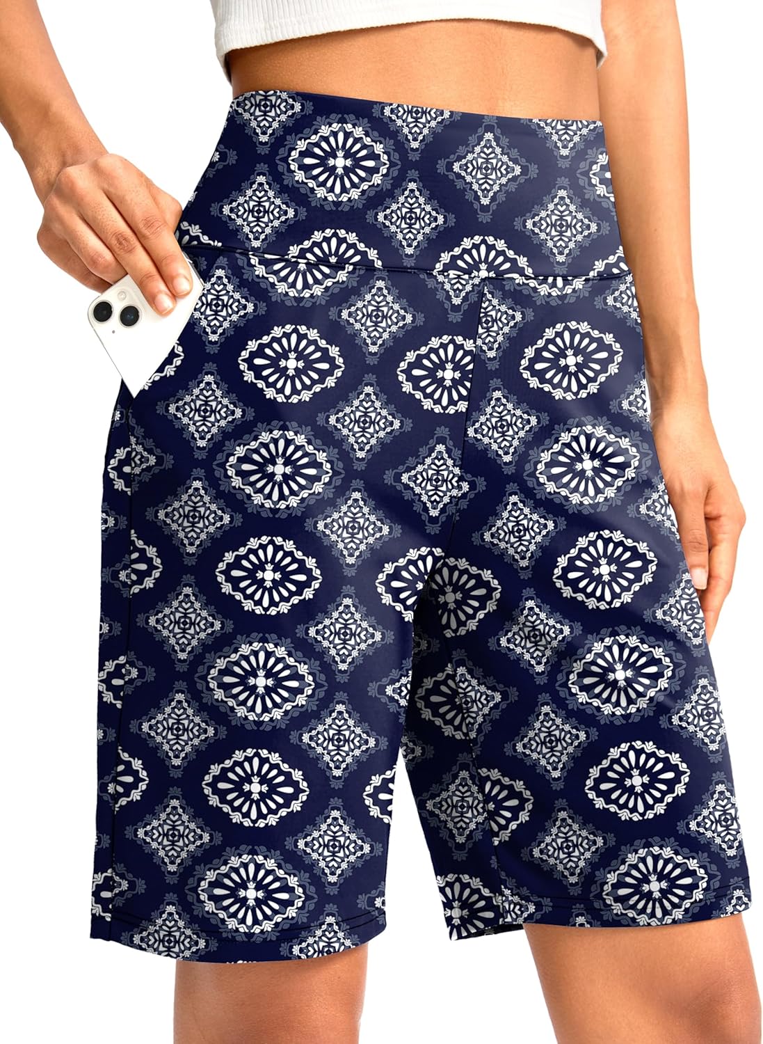 G Gradual Women's Bermuda Long Shorts with Pockets 9" High Waisted Knee Length Shorts for Women Walking Athletic Workout