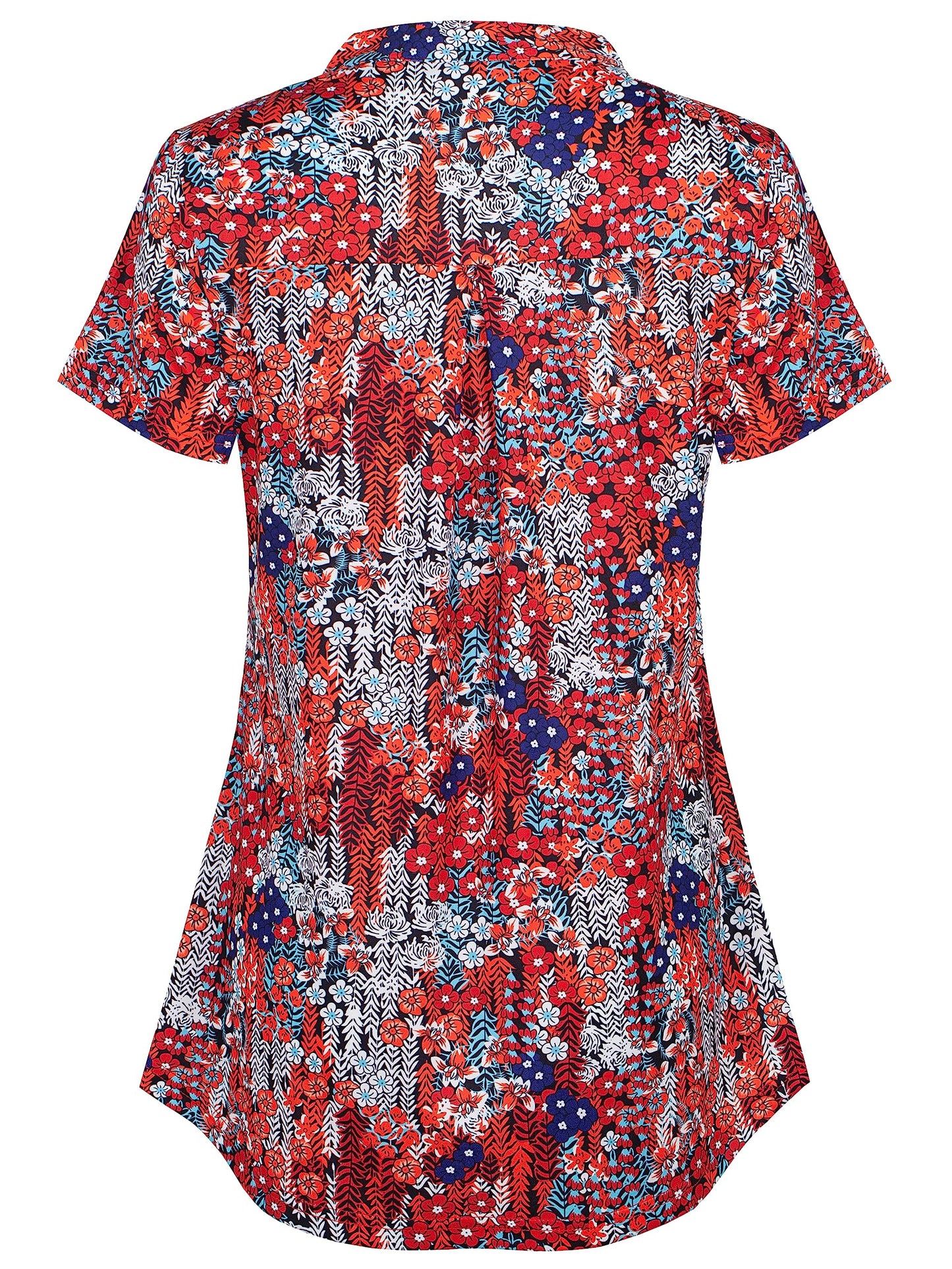Ninedaily Women's Summer Tops Short Sleeve Casual Blouse Zip Floral Tunic Shirts