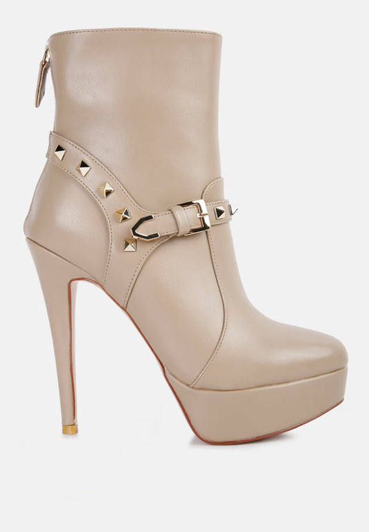 Dejang Metal Stud Embellished Faux Leather Ankle Boot-0