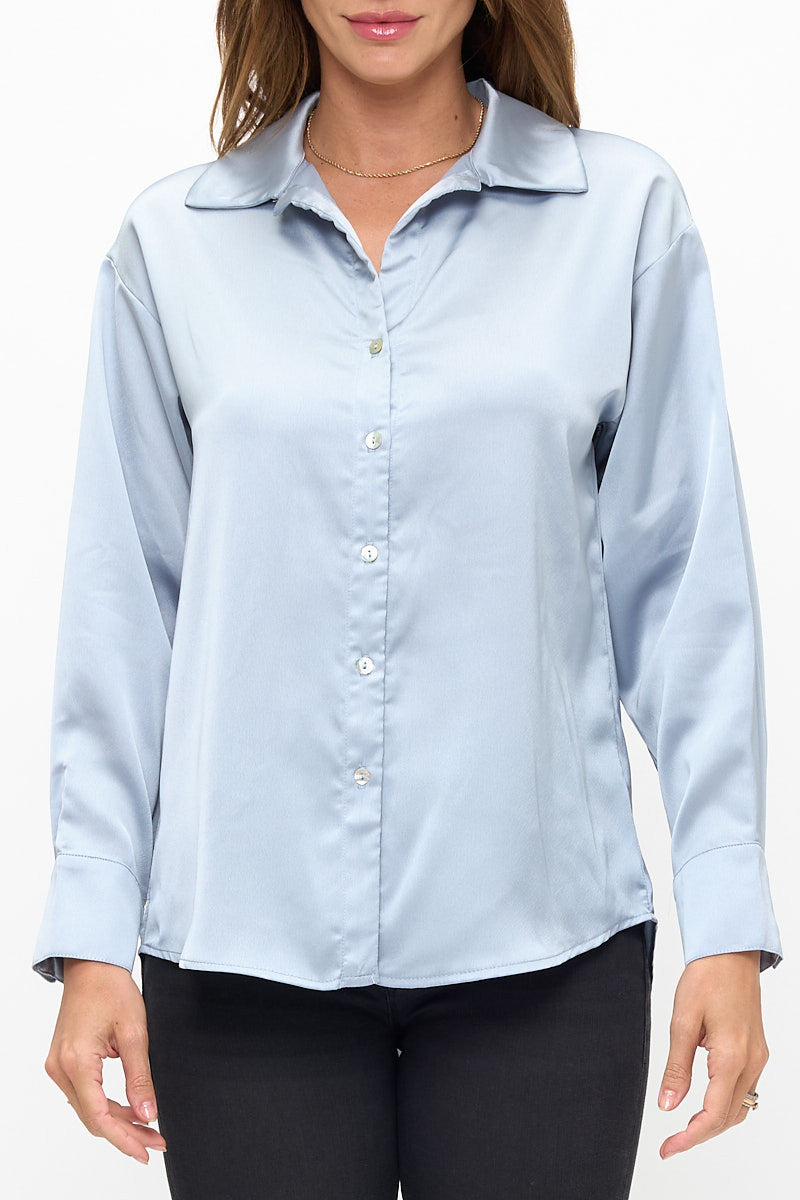 Satin Shirt With Long Sleeves and Front Closure-1
