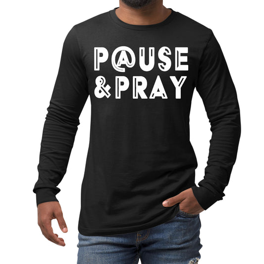Mens Long Sleeve Graphic T-shirt - Pause and Pray-0